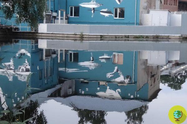 The mural that is fully appreciated only by looking at its reflection in the water