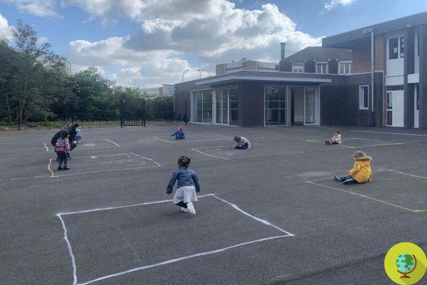 Las imágenes de los niños jugando en los cuadrados de tiza muestran la desgarradora realidad de la reapertura de la escuela en Francia