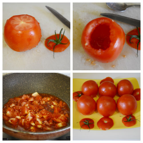 Tomates farcies au riz et haricots verts