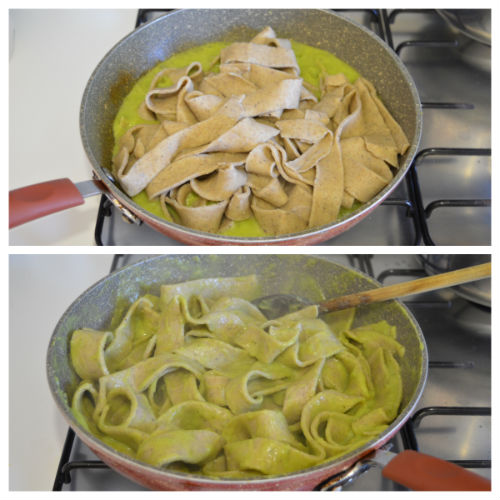 Homemade pappardelle with zucchini cream and fresh ginger